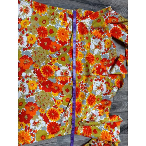Vintage 70s Floral Button-Up Shirt Long Sleeve Bright Retro Disco Style Ski Shir - Picture 7 of 12